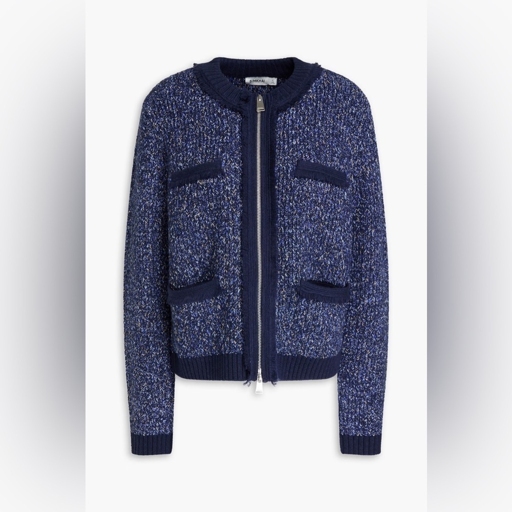 SIMKHAI Harris Wool-Blend Cardigan blue zip up jacket size medium